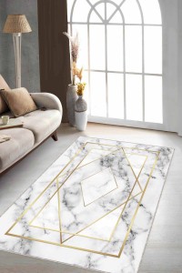 Krem Gold Çerçeveli Kaymaz Tabanlı Dekoratif Halı RV004 Krem Gold Çerçeveli Kaymaz Tabanlı Dekoratif Halı RV004