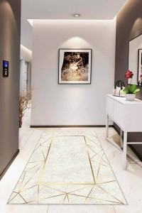 Krem Gold Çerçeveli Kaymaz Tabanlı Dekoratif Halı RV010 Krem Gold Çerçeveli Kaymaz Tabanlı Dekoratif Halı RV010