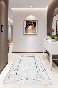 Silver Çerçeveli Kaymaz Tabanlı Dekoratif Halı RV011 Silver Çerçeveli Kaymaz Tabanlı Dekoratif Halı RV011