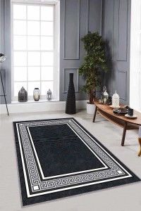 Antrasit Çerçeveli Kaymaz Tabanlı Dekoratif Halı RV030 Antrasit Çerçeveli Kaymaz Tabanlı Dekoratif Halı RV030