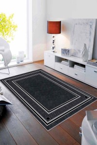 Antrasit Çerçeveli Kaymaz Tabanlı Dekoratif Halı RV031 Antrasit Çerçeveli Kaymaz Tabanlı Dekoratif Halı RV031
