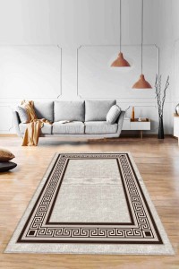 Bej Çerçeveli Kaymaz Tabanlı Makinede Yıkanabilir Halı RV032 Bej Çerçeveli Kaymaz Tabanlı Makinede Yıkanabilir Halı RV032
