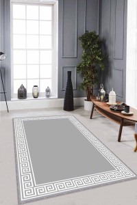 Gri Çerçeveli Kaymaz Tabanlı Makinede Yıkanabilir Halı RV039 Gri Çerçeveli Kaymaz Tabanlı Makinede Yıkanabilir Halı RV039