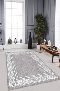 Gri Çerçeveli Kaymaz Tabanlı Makinede Yıkanabilir Halı RV041 Gri Çerçeveli Kaymaz Tabanlı Makinede Yıkanabilir Halı RV041