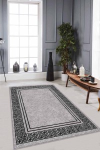 Gri Çerçeveli Kaymaz Tabanlı Makinede Yıkanabilir Halı RV042 Gri Çerçeveli Kaymaz Tabanlı Makinede Yıkanabilir Halı RV042