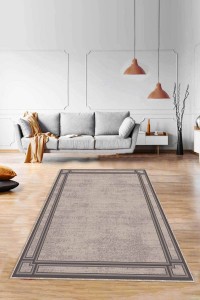Bej Çerçeveli Kaymaz Tabanlı Makinede Yıkanabilir Halı RV055 Bej Çerçeveli Kaymaz Tabanlı Makinede Yıkanabilir Halı RV055