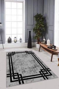 Gri Çerçeveli Kaymaz Tabanlı Makinede Yıkanabilir Halı RV069 Gri Çerçeveli Kaymaz Tabanlı Makinede Yıkanabilir Halı RV069