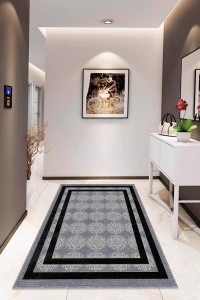 Gri Çerçeveli Kaymaz Tabanlı Makinede Yıkanabilir Halı RV085 Gri Çerçeveli Kaymaz Tabanlı Makinede Yıkanabilir Halı RV085