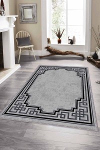 Gri Çerçeveli Kaymaz Tabanlı Makinede Yıkanabilir Halı RV089 Gri Çerçeveli Kaymaz Tabanlı Makinede Yıkanabilir Halı RV089
