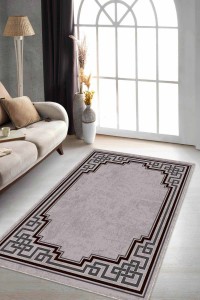 Bej Çerçeveli Kaymaz Tabanlı Makinede Yıkanabilir Halı RV091 Bej Çerçeveli Kaymaz Tabanlı Makinede Yıkanabilir Halı RV091