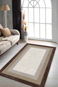 Kahverengi Çerçeveli Kaymaz Tabanlı Dekoratif Halı RV102 Kahverengi Çerçeveli Kaymaz Tabanlı Dekoratif Halı RV102
