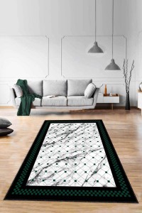 Yeşil Geometrik Kaymaz Taban Makinede Yıkanabilir Halı RV148 Yeşil Geometrik Kaymaz Taban Makinede Yıkanabilir Halı RV148