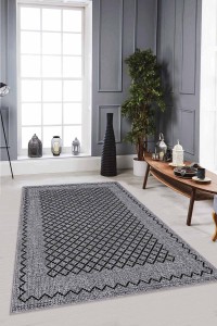 Gri Geometrik Kaymaz Tabanlı Makinede Yıkanabilir Halı RV173 Gri Geometrik Kaymaz Tabanlı Makinede Yıkanabilir Halı RV173