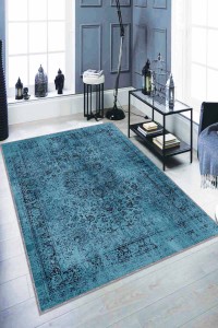 Mavi Vintage Kaymaz Tabanlı Makinede Yıkanabilir Halı RV279 Mavi Vintage Kaymaz Tabanlı Makinede Yıkanabilir Halı RV279