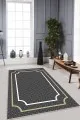 Antrasit Salon Halısı Antrasit Çerçeveli Kaymaz Tabanlı Dekoratif Halı RV063