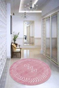 Pembe Moroccan Kaymaz Taban Yıkanabilir Yuvarlak Halı AR411 Pembe Moroccan Kaymaz Taban Yıkanabilir Yuvarlak Halı AR411