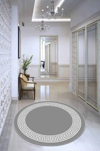 Gri Çerçeveli Kaymaz Tabanlı Yıkanabilir Yuvarlak Halı AR603 Gri Çerçeveli Kaymaz Tabanlı Yıkanabilir Yuvarlak Halı AR603