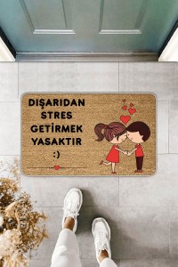 Bej Stres Getirmek Yasak Mutlu Çift Kapı Önü Paspası KP02 Bej Stres Getirmek Yasak Mutlu Çift Kapı Önü Paspası KP02