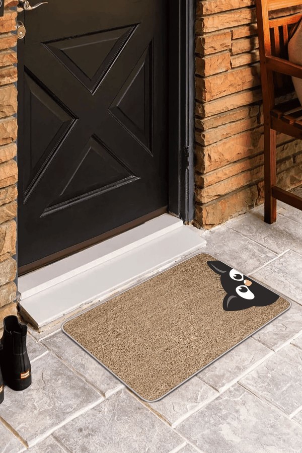 Kapı Paspasları Fiyatları Bej Kedi Desenli Kapı Önü Paspası KP07