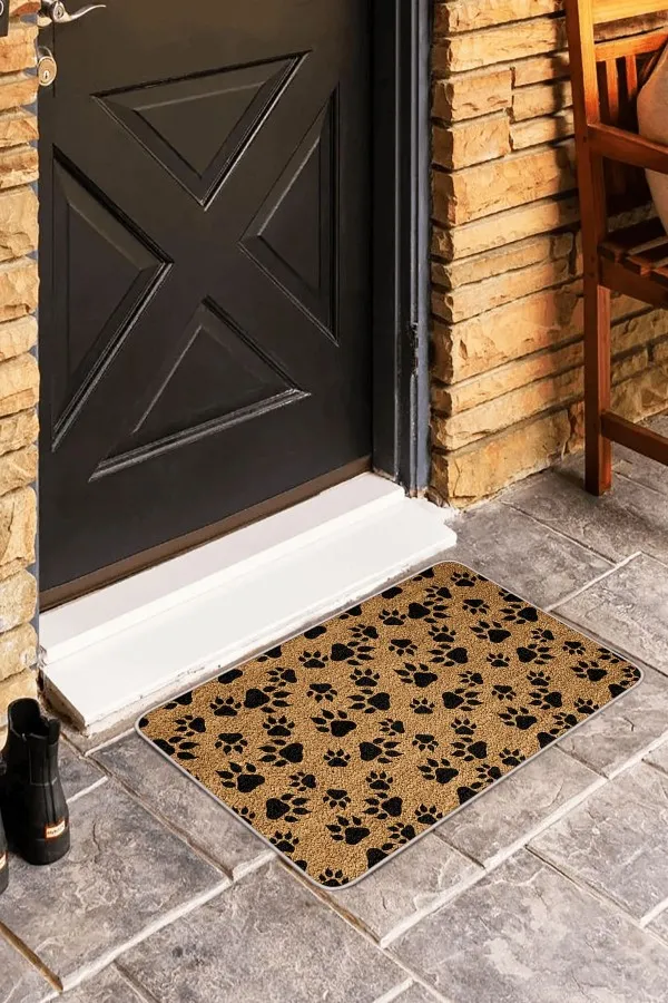 Kedi Desenli Kapı Önü Paspası Bej Kedili Kapı Önü Paspası KP05