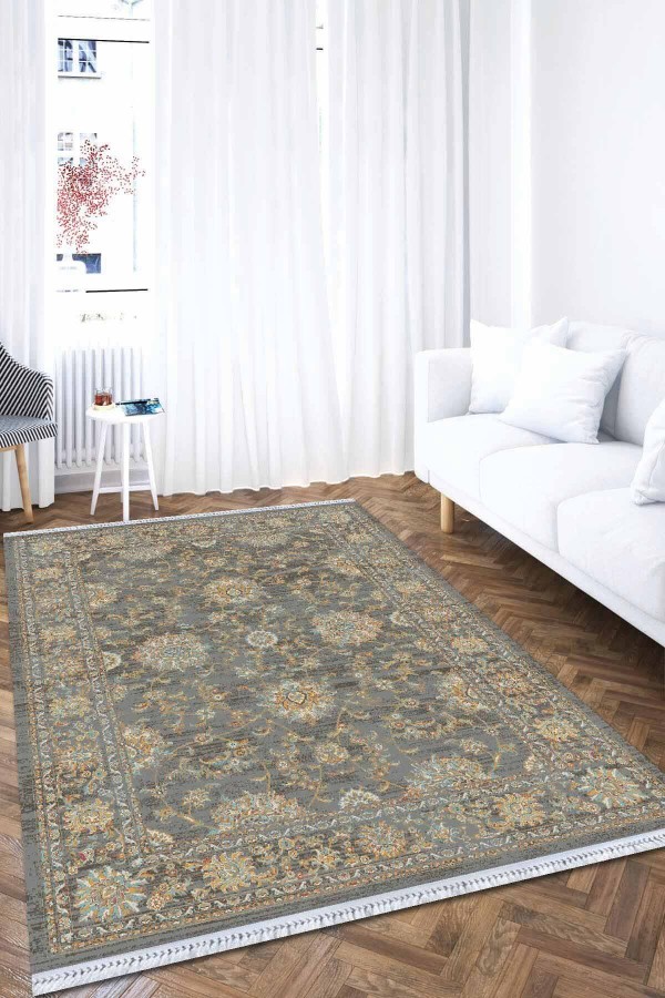 Gri Modern Dokuma Pamuk Tabanlı Kaymaz Kilim KLM015