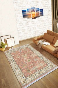 Pembe Çerçeveli Dokuma Pamuk Taban Kaymaz Kilim KLM025 Pembe Çerçeveli Dokuma Pamuk Taban Kaymaz Kilim KLM025