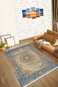 Mavi Klasik Göbekli Dokuma Pamuk Taban Kaymaz Kilim KLM028 Mavi Klasik Göbekli Dokuma Pamuk Taban Kaymaz Kilim KLM028