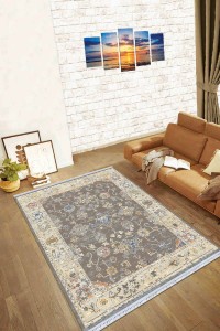 Gri Çerçeveli Dokuma Pamuk Tabanlı Kaymaz Kilim KLM035 Gri Çerçeveli Dokuma Pamuk Tabanlı Kaymaz Kilim KLM035