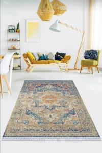 Mavi Klasik Göbekli Dokuma Pamuk Taban Kaymaz Kilim KLM039 Mavi Klasik Göbekli Dokuma Pamuk Taban Kaymaz Kilim KLM039