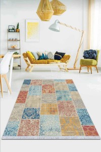 Çok Renkli Patchwork Dokuma Pamuk Taban Kaymaz Kilim KLM055 Çok Renkli Patchwork Dokuma Pamuk Taban Kaymaz Kilim KLM055