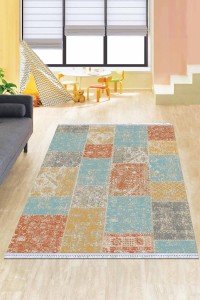 Mavi Patchwork Dokuma Pamuk Taban Kaymaz Kilim KLM068 Mavi Patchwork Dokuma Pamuk Taban Kaymaz Kilim KLM068