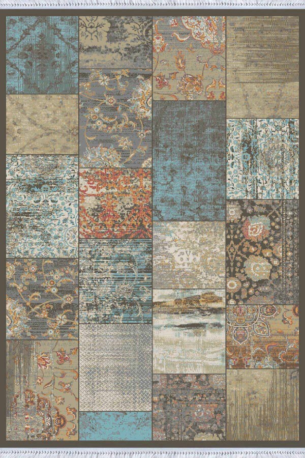 Mavi Patchwork Dokuma Pamuk Taban Kaymaz Kilim KLM071