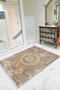 Renkli Klasik Göbekli Dokuma Pamuk Taban Kaymaz Kilim KLM090 Renkli Klasik Göbekli Dokuma Pamuk Taban Kaymaz Kilim KLM090