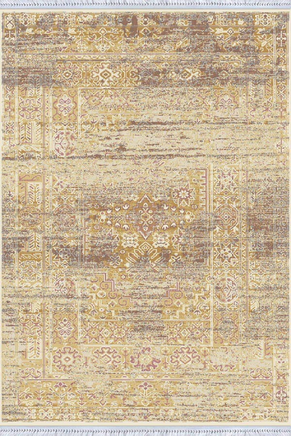 Sarı Modern Dokuma Pamuk Tabanlı Kaymaz Kilim KLM098