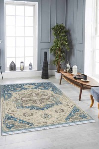 Mavi Klasik Göbekli Dokuma Pamuk Taban Kaymaz Kilim KLM144 Mavi Klasik Göbekli Dokuma Pamuk Taban Kaymaz Kilim KLM144