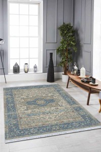 Mavi Klasik Göbekli Dokuma Pamuk Taban Kaymaz Kilim KLM147 Mavi Klasik Göbekli Dokuma Pamuk Taban Kaymaz Kilim KLM147