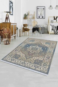 Mavi Klasik Göbekli Dokuma Pamuk Taban Kaymaz Kilim KLM155 Mavi Klasik Göbekli Dokuma Pamuk Taban Kaymaz Kilim KLM155