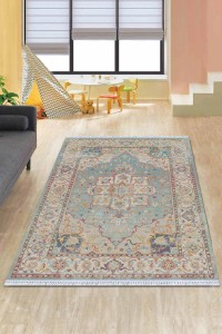 Mavi Klasik Göbekli Dokuma Pamuk Taban Kaymaz Kilim KLM157 Mavi Klasik Göbekli Dokuma Pamuk Taban Kaymaz Kilim KLM157