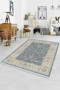 Mavi Çerçeveli Dokuma Pamuk Taban Kaymaz Kilim KLM172 Mavi Çerçeveli Dokuma Pamuk Taban Kaymaz Kilim KLM172