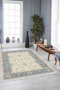 Mavi Çerçeveli Dokuma Pamuk Taban Kaymaz Kilim KLM174 Mavi Çerçeveli Dokuma Pamuk Taban Kaymaz Kilim KLM174