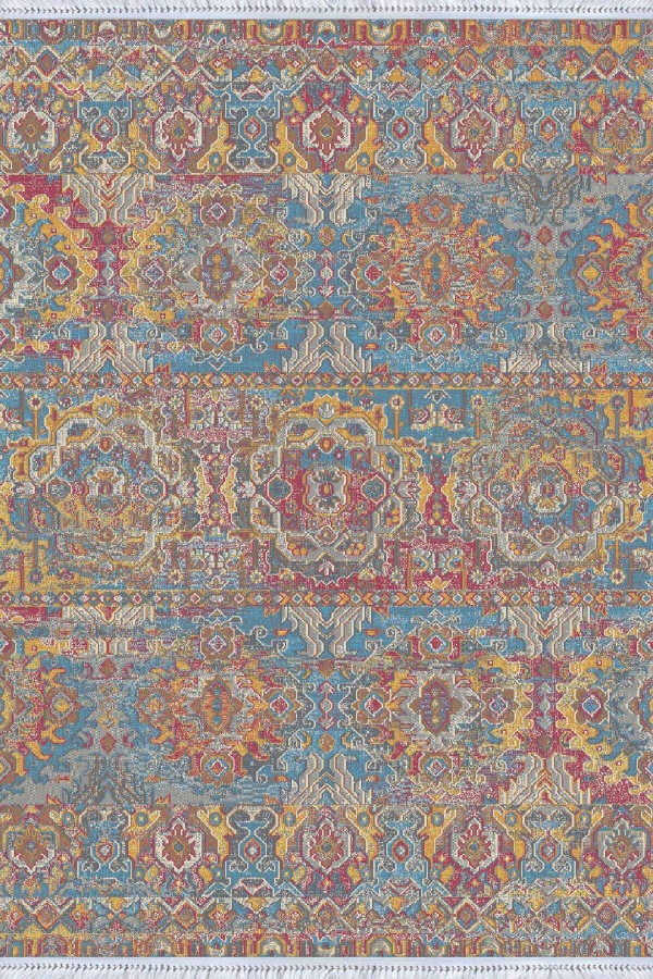 Çok Renkli Vintage Dokuma Pamuk Taban Kaymaz Kilim KLM175