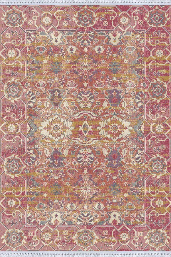 Pembe Vintage Dokuma Pamuk Tabanlı Kaymaz Kilim KLM183