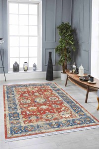 Kiremit Çerçeveli Dokuma Pamuk Taban Kaymaz Kilim KLM192 Kiremit Çerçeveli Dokuma Pamuk Taban Kaymaz Kilim KLM192