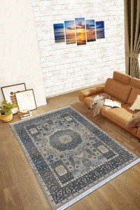 Gri Çerçeveli Dokuma Pamuk Tabanlı Kaymaz Kilim KLM202 Gri Çerçeveli Dokuma Pamuk Tabanlı Kaymaz Kilim KLM202