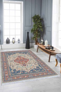 Mavi Klasik Göbekli Dokuma Pamuk Taban Kaymaz Kilim KLM207 Mavi Klasik Göbekli Dokuma Pamuk Taban Kaymaz Kilim KLM207