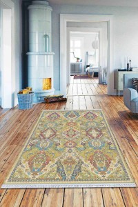 Yeşil Vintage Dokuma Pamuk Tabanlı Kaymaz Kilim KLM212 Yeşil Vintage Dokuma Pamuk Tabanlı Kaymaz Kilim KLM212