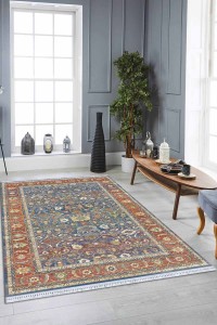 Çok Renkli Çerçeveli Dokuma Pamuk Taban Kaymaz Kilim KLM215 Çok Renkli Çerçeveli Dokuma Pamuk Taban Kaymaz Kilim KLM215