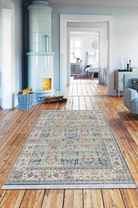 Mavi Çerçeveli Dokuma Pamuk Taban Kaymaz Kilim KLM219 Mavi Çerçeveli Dokuma Pamuk Taban Kaymaz Kilim KLM219