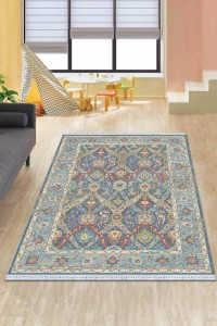 Mavi Çerçeveli Dokuma Pamuk Taban Kaymaz Kilim KLM244 Mavi Çerçeveli Dokuma Pamuk Taban Kaymaz Kilim KLM244