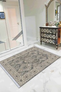 Gri Çerçeveli Dokuma Pamuk Tabanlı Kaymaz Kilim KLM245 Gri Çerçeveli Dokuma Pamuk Tabanlı Kaymaz Kilim KLM245
